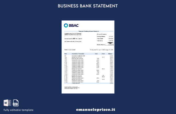 modello verificato di estratto conto aziendale BBAC in formato Word e PDF ().